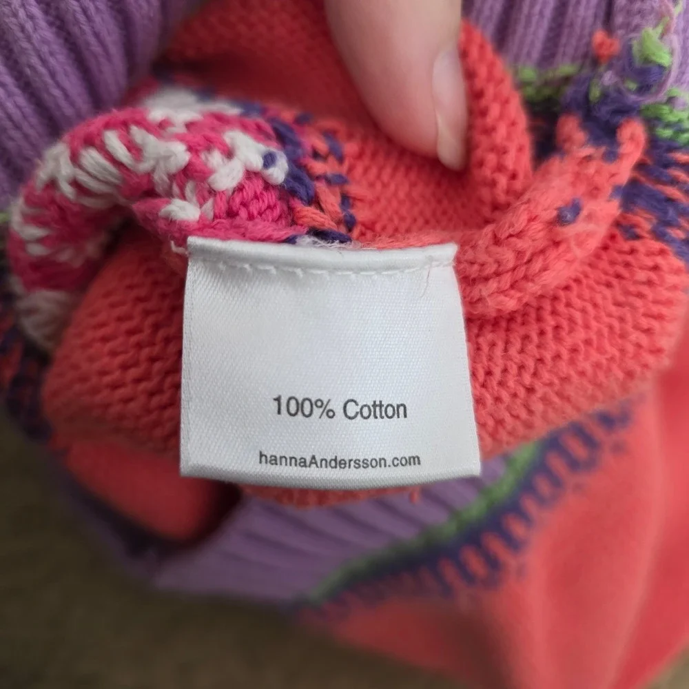 Hanna Andersson Kids‎ Pink Nordic Fair Isle Snowflake Cotton Quarter Zip Sweater